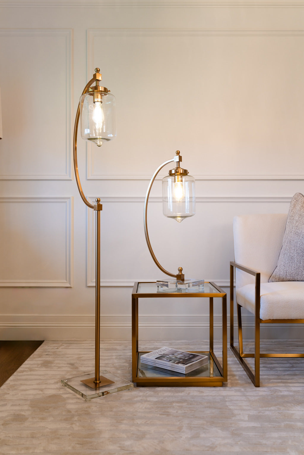 Glass and store gold table lamp