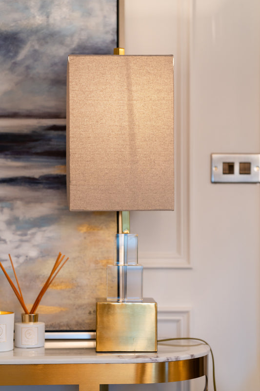 Gold and glass lamp, Lamps, statement lamps, table lamps, Lighting